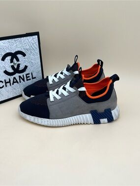 Hermes Navy, Gray & Orange Women's Casual Sneakers